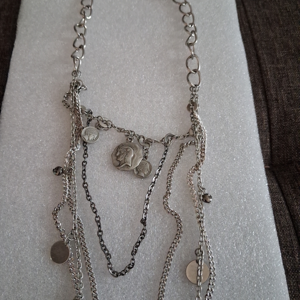 Silver Multi-Layer Coin Necklace - image 3